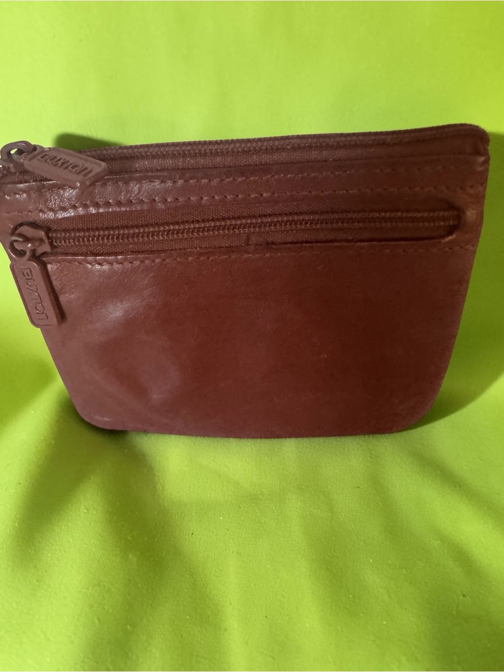Vintage Buxton Brown Genuine Leather Coin Pouch with Dual Zips And Key Chain